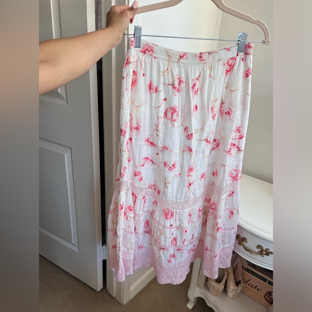 LoveShackFancy Floral Pink Skirt